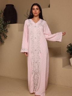 IKKXA Crystal Vine Embroidered Jalabiya IK6045 Pink image
