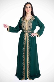 Crystal Craft Dazzling Threadwork Green Kaftan IKW1110