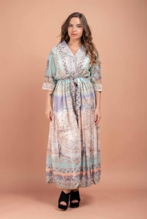 Multicolour Printed Collared Long Dress CJ1004 image