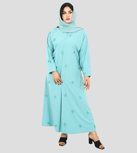 Embroidered Designed Abaya AIK2018 Lightblue