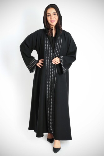 Piping Lace Detailed Black Abaya AIK6061