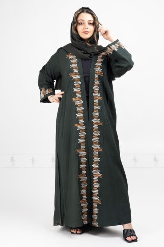 Embroidered Flared Abaya AIK8001 Green