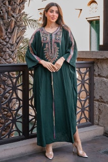 FreeSize Solid Jalabiya with Intricate Embroidery IK4005 image