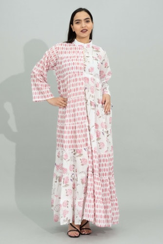 Floral Flared Sleeves Pattern Jalabiya CJ1105