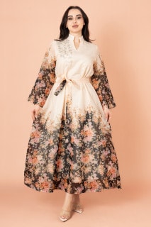 Floral Belted Embroidery Jalabiya IK2019 image