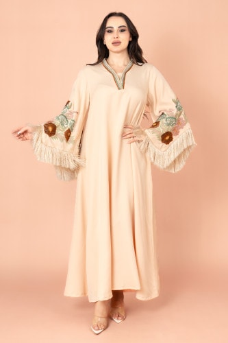 Shimmer Detail Sleeves Embroidered Jalabiya IK3009