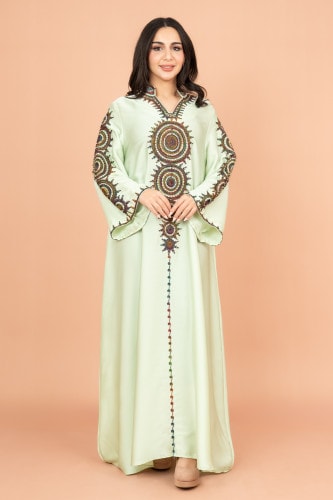جلابية سادة مع تطريز IK1008 اخضر