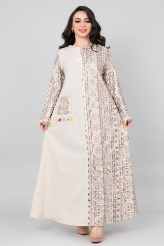 Elegant Embroidered Linen Jalabiya IK1025