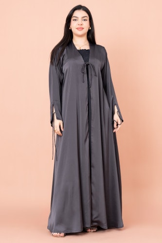 Front Tie Open Abaya AIK055 Grey