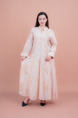 Soft Petals Embroidered Jalabiya IK04 Peach