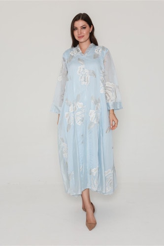 Flowy Flower Pattern Dress IK06 Blue