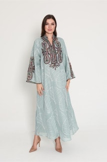 Crystal and Thread Elegance Jalabiya IK1037 Turquoise image