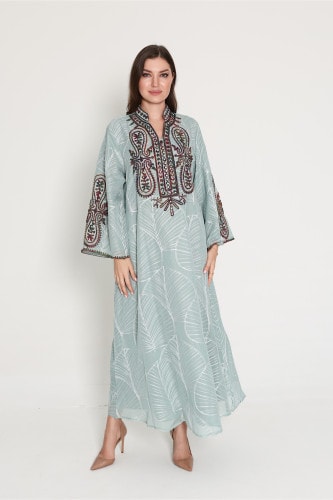 Crystal and Thread Elegance Jalabiya IK1037 Turquoise
