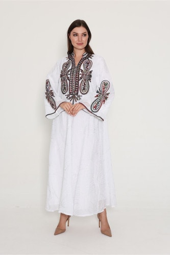 Crystal and Thread Elegance Jalabiya IK1037 White