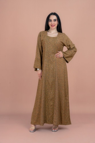 Modern Embroidered Jalabiya IN091 Brown