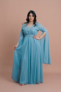 Belted Elegant 2-Piece Kaftan IKS502 Blue image