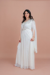Belted Elegant 2-Piece Kaftan IKS502 White image