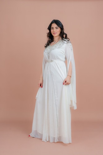 Belted Elegant 2-Piece Kaftan IKS502 White