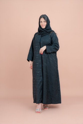 Crystal Bloom Printed Abaya AIK128 Black
