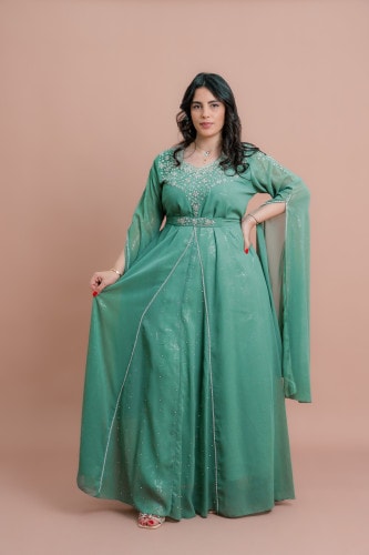 Belted Elegant 2-Piece Kaftan IKS502 Green