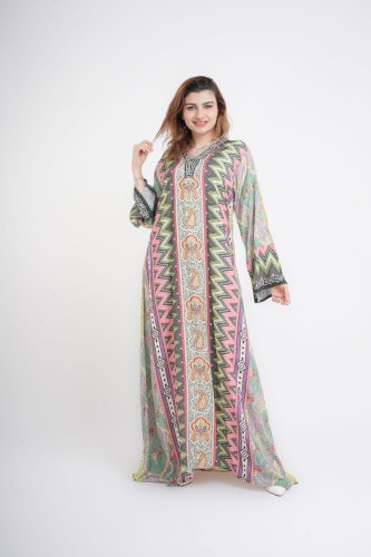 Abstract Aura Printed Jalabiya IN111 Green