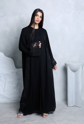 Crystal Lace Sleeves and Sides Abaya ABY1155