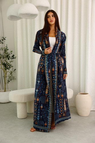 Dark Multicolor Bohemian Prints Open Abaya ABY1194 Multicolor
