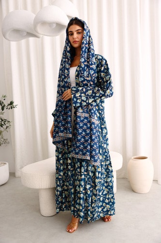 Beautiful Floral Prints Design Abaya Blue ABY1215 Blue