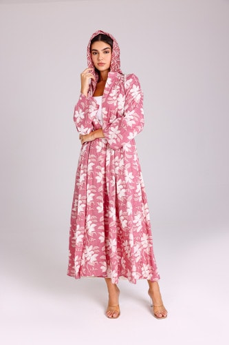 Beautiful Autumn Leaves Prints Design Abaya Pink ABY1216 Pink