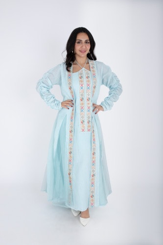 Elegant 2 piece outfit with colorful embroidery IN9156 Blue