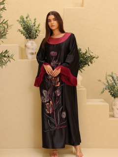 Elegant Shimmer Fabric Floral Design Modern Sleeves IK1056 Black image