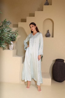 Elegant Embroidery Crystals Beaded Jalabiya IK6035 Green image