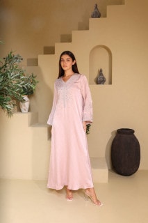 Elegant Embroidery Crystals Beaded Jalabiya IK6035 Pink image
