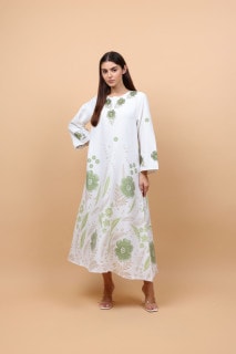 Floral Details Classic Linen Jalabiya IK6031 Green image