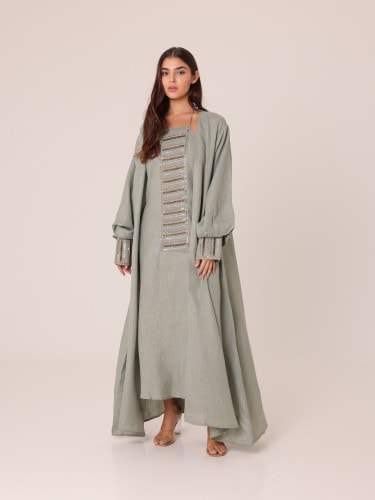 2 Piece Outfit Luxury Sequins Stripes Details IN9151 Green