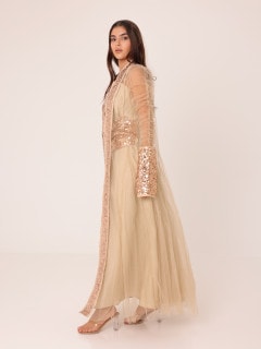 2 Piece Outfit Luxury Sequins Tulle Sleeves IN9158 Beige image