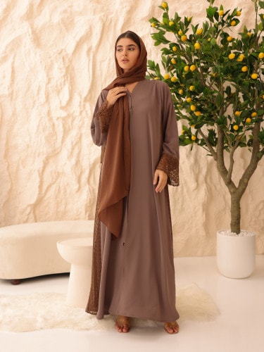 Cocoa Lace Abaya ABY1232 Brown