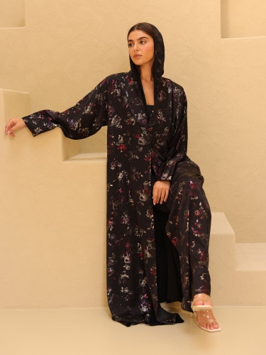 Jewel Bloom Printed Abaya ABY1239 Black