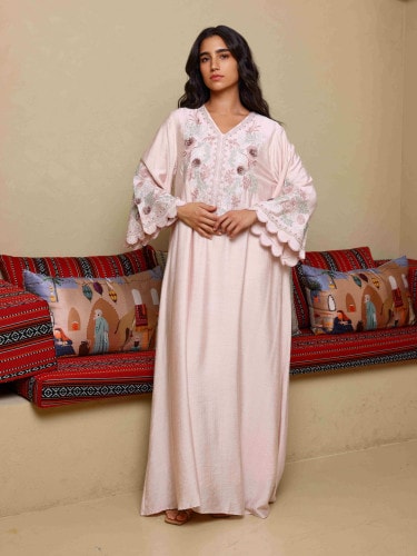 Modern Embroidered Jalabiya IK4013 Peach