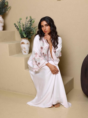 Modern Embroidered Jalabiya IK4013 White