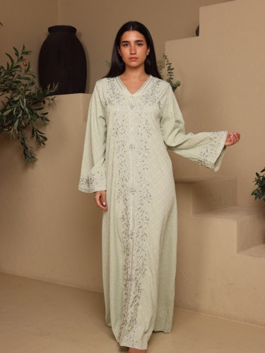 IKKXA Crystal Vine Embroidered Jalabiya IK6045 Green