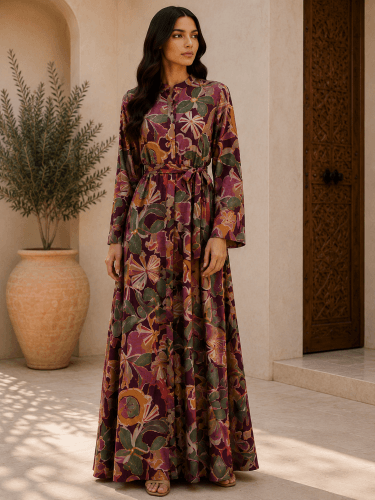 Floral Symphony Jalabiya IK22 Purple