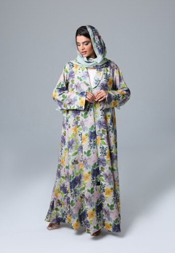 Blazer Neck Floral Printed Abaya ABY1167