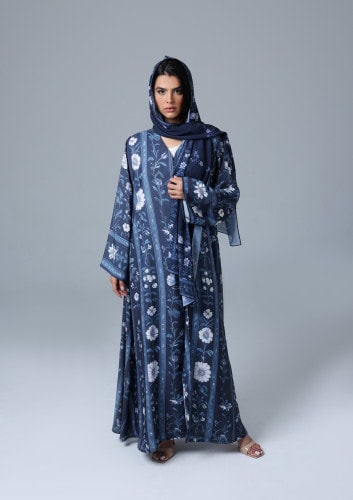Elegant Blue Prints Flowy Abaya ABY1170