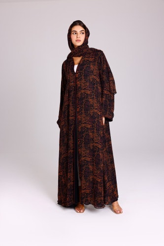 Modern Blotch Prints Maxi Orange Abaya ABY1211
