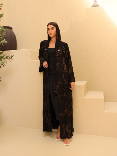 Midnight Orange Floral Printed Abaya ABY1236