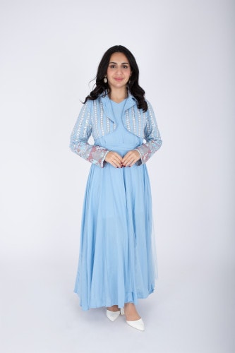 2 Piece Modern Patterned Embroidery Dress IK6020