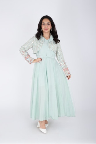 2 Piece Modern Patterned Embroidery Dress IK6020